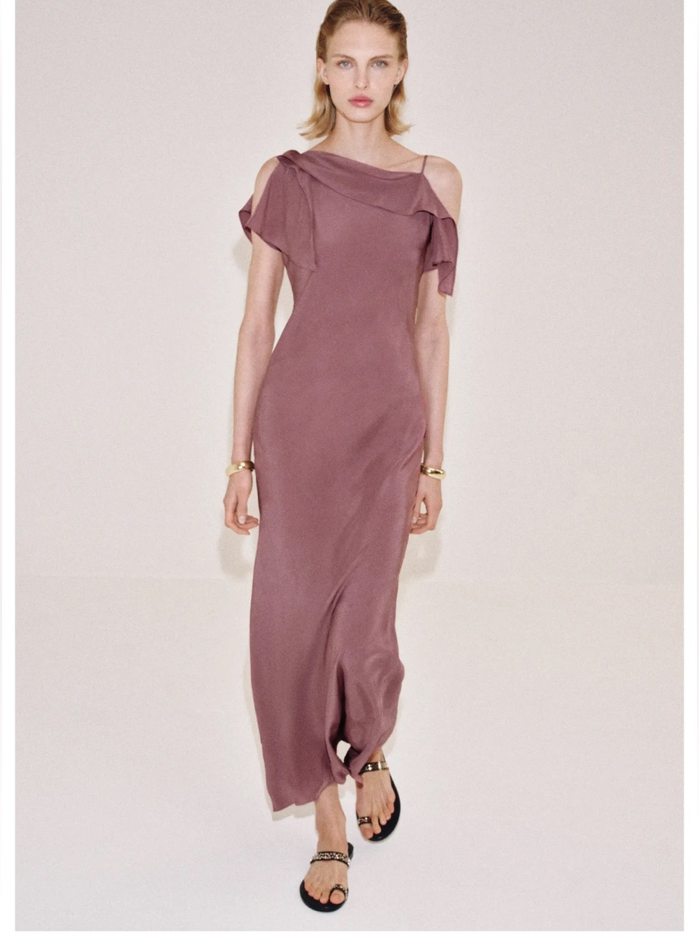 Zara 100% viscose Asymmetric ruffle dress